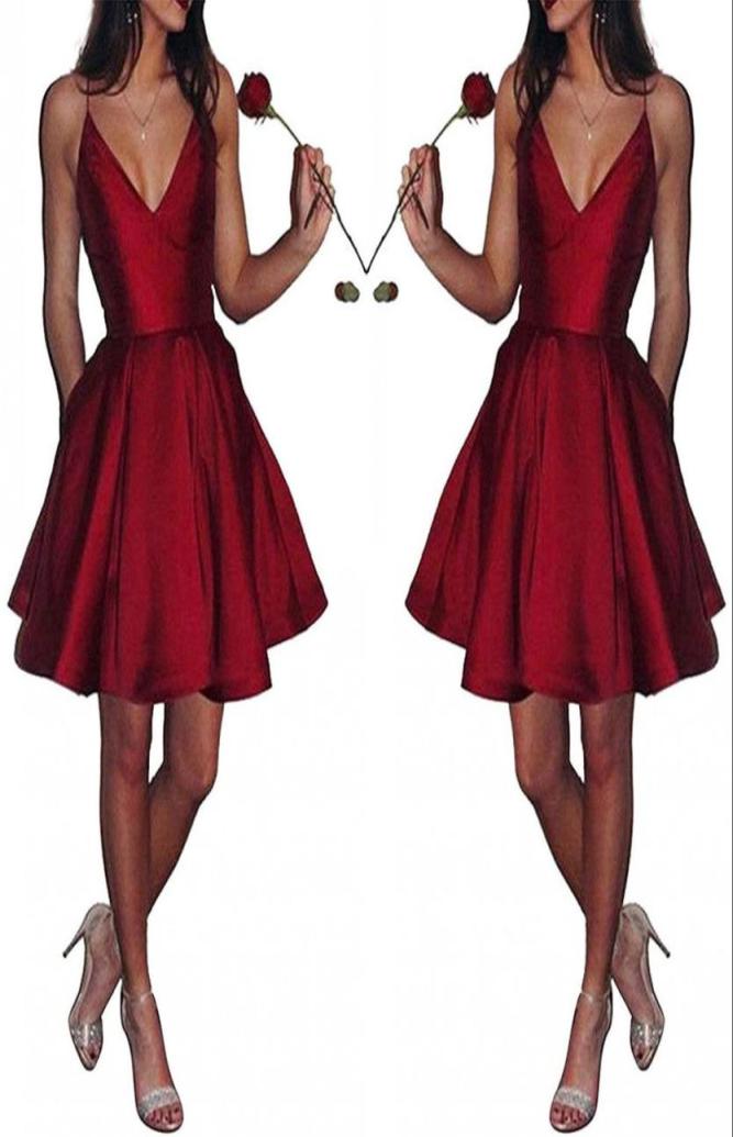 

V Neck Satin Short Homecoming Dresses Sexy Spaghetti Straps A Line Knee Length Formal Party Gowns Short Prom Dresses BM04481303666, Light yellow