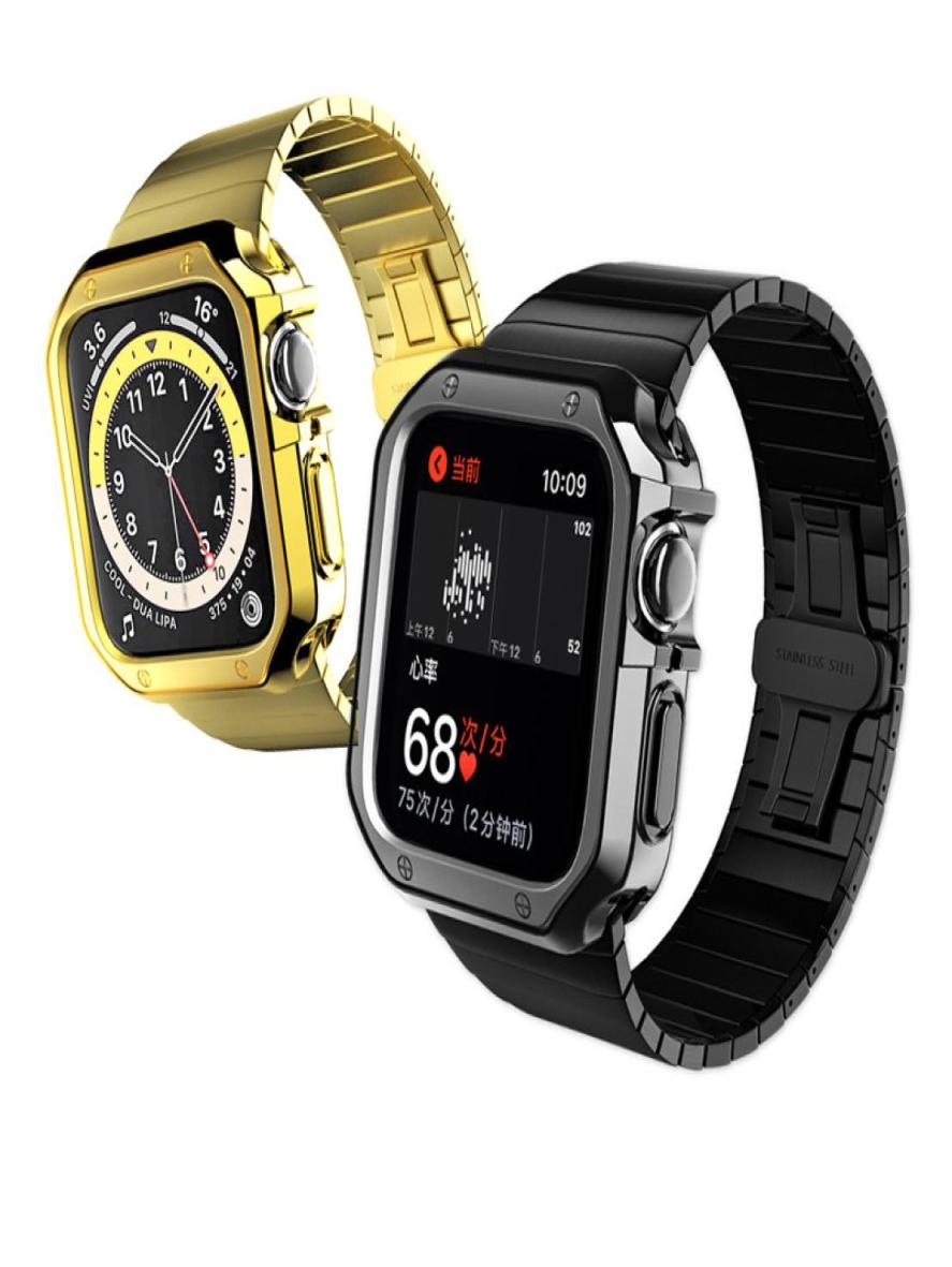 

Top Design Apple Stainless Steel Watch Bands iWatch Metal Butterfly Buckle Strap Applewatch TPU Electroplating Shell Wrist Band5928444