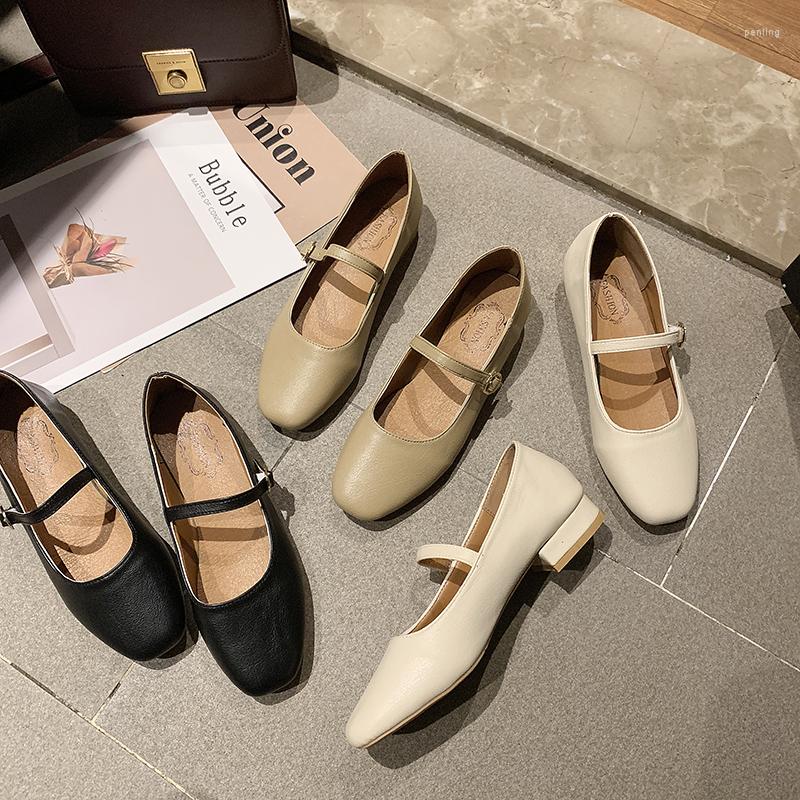 

Dress Shoes 2023 Women Low Heel Square Toe Retro Mary Janes Pumps Casual Spring Autumn Lady Heels, Beige