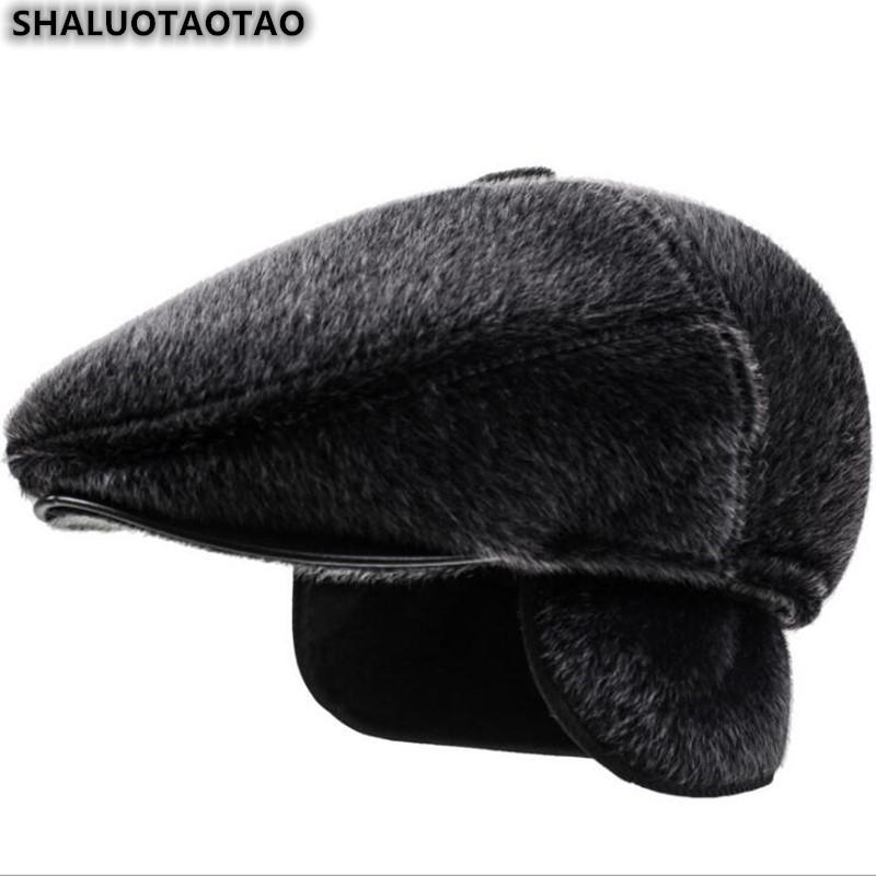 

Autumn Winter Cap New Style Middle Aged Elderly Men's Berets Imitation Mink Hair Gorras Ear Protection Warm Snapback Casquette