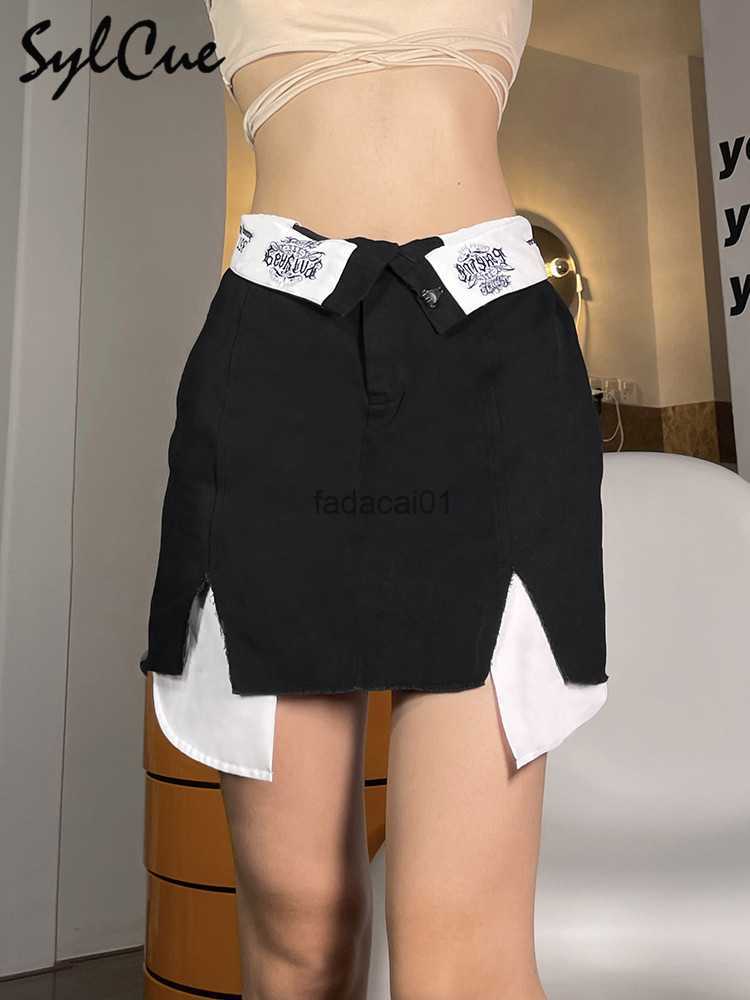 

Sylcue Stitching Classic Design Trend AllMatch Cool Summer Playful Vitality Sexy Personality Women'S Tight Bag Hip Skirt L230621, Black