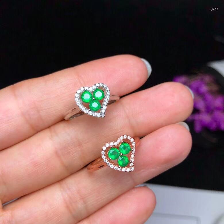 

Cluster Rings Heart Shape Chic Natural Green Emerald Gemstone Ring Jewelry Party Engagement Gift Style Gem 925 Sterling Silver