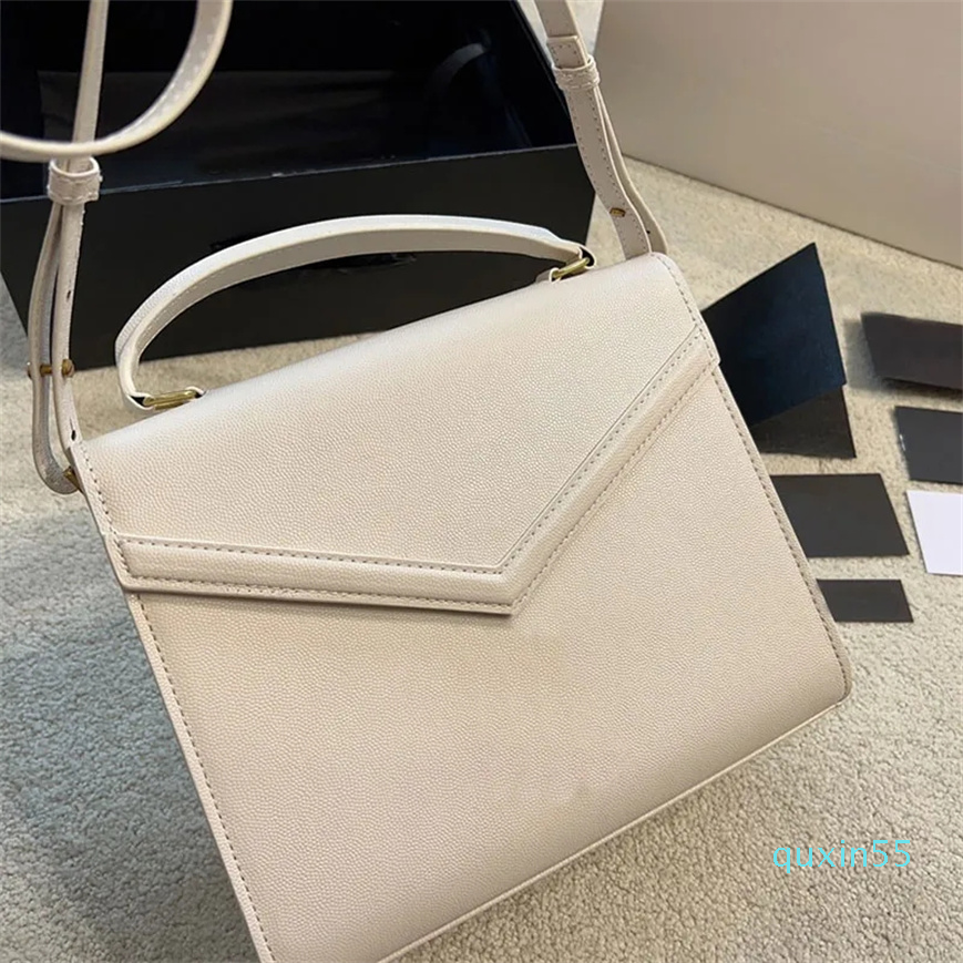 

crossbody Briefcase women Bag Messenger shoulder Bags plain Handbags Purses five Colors Golden Hardware 25cm, White
