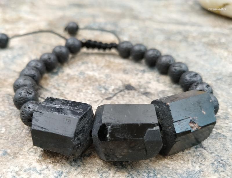 

Link Bracelets Natural Black Tourmaline Stone Lava Beads Adjustable Bracelet M0101