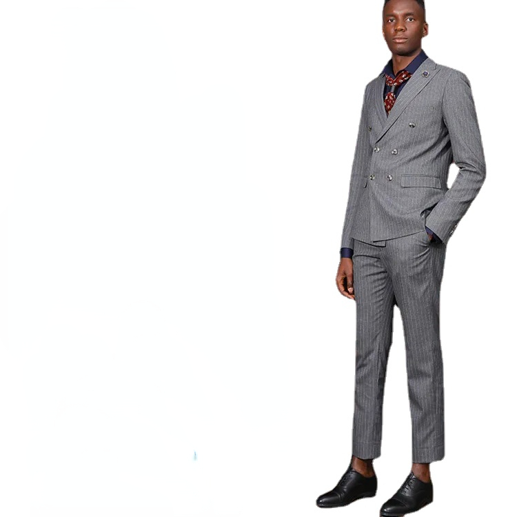 

Classic Stripe Men Wedding Tuxedos Slim Fit Two Button Prom Suits Man Party Blazer Suit (Jacket+Vest+Pants), Same as image