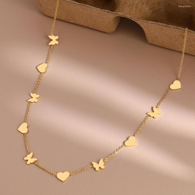 

Pendant Necklaces Stainless Steel Light Luxury Butterfly Hearts Tiny Pendants Trendy Choker Female Chain Necklace For Women Jewelry