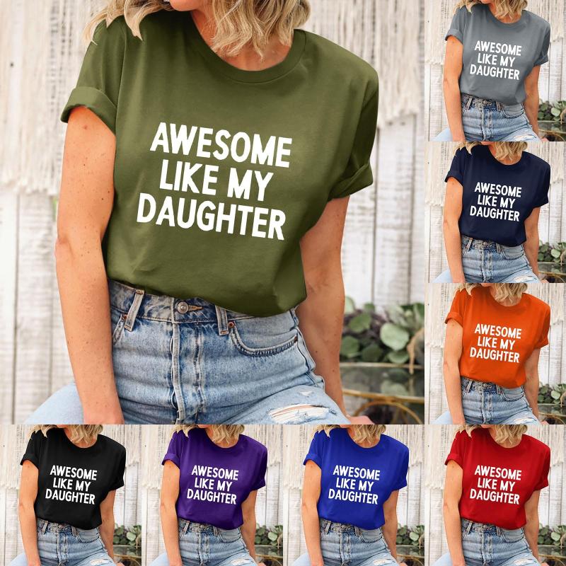 

Women's T Shirts Womens Short Sleeve Tops Letter Print O Neck Casual Loose, Black