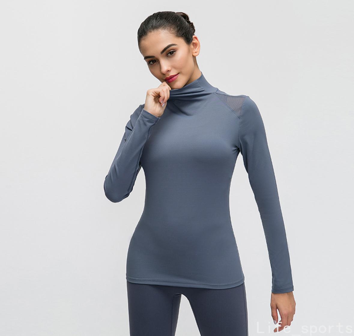 

New Women039s Sports Outdoor Fitness Suit Elasticity QuickDry Small Stand Collar Yoga Longsleeved Tshirt Gym Yoga Top7877966, Green
