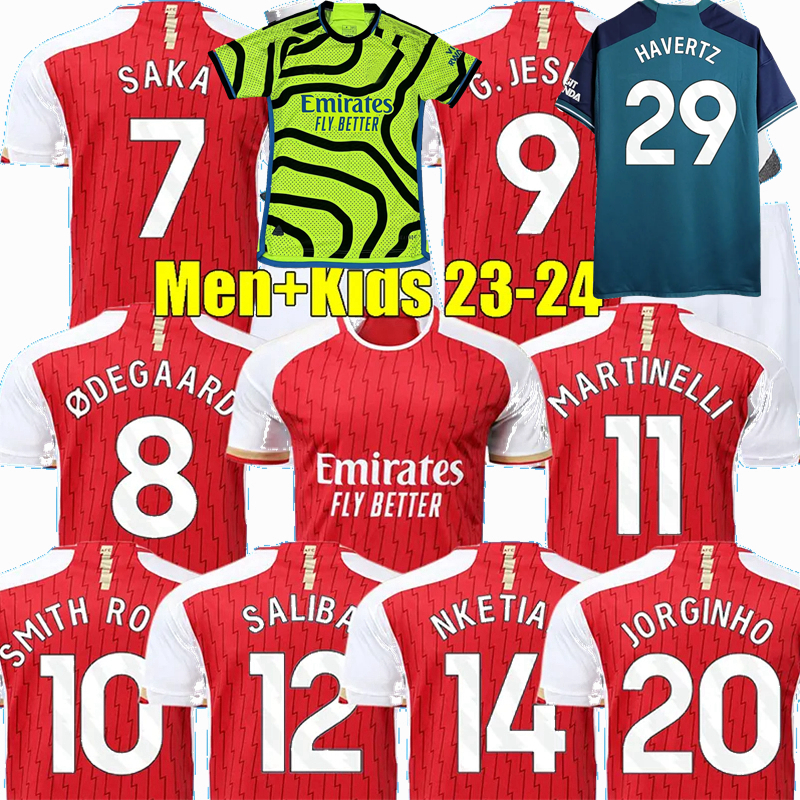 

Player Fans 2023 2024 HAVERTZ G.JESUS RICE soccer jerseys SAKA SALIBA SMITH ROWE ZINCHENKO TROSSARD ODEGAARD TOMIYASU JORGINHO ARSen football men kids shirts 4XL, Home+ball