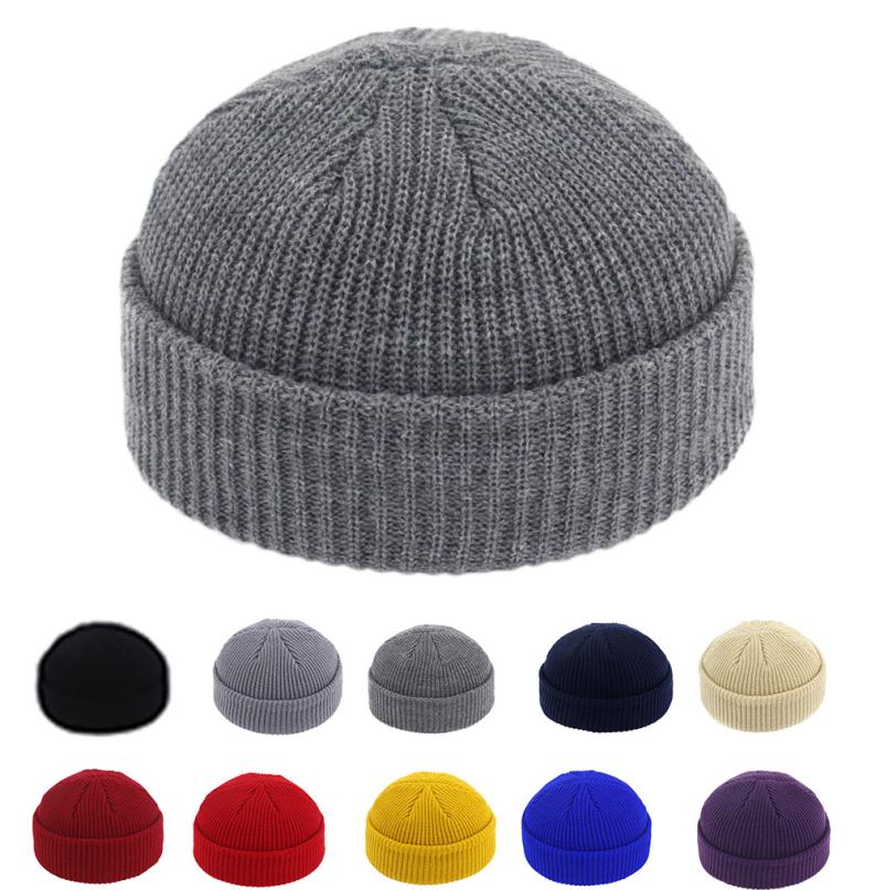 

Brimless Hats Hip Hop Beanie Skullcap Street Knitted Hat Women Men Acrylic Unisex Casual Solid Pumpkin Portable Melon Cap6328131