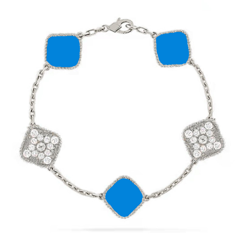 

four leaf clover bracelet charm bracelets designer for women hip hot jewelry 18K Gold Silver Plate Agate Diamond jewelry womens men for Wedding Gift -silver chain