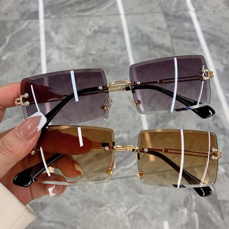 

Sunglasses Outdoor Rectangle Ocean Metal Rimless Gradient UV400 Sun Glasses For Women Men Luxury Design Eyeglasses Gafas De Sol