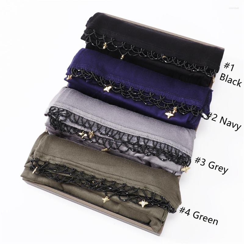 

Ethnic Clothing Musilim Women Jersey Hijab With Bee Pendent And Beads HIjabs Beadings Scarves Beaded Edge