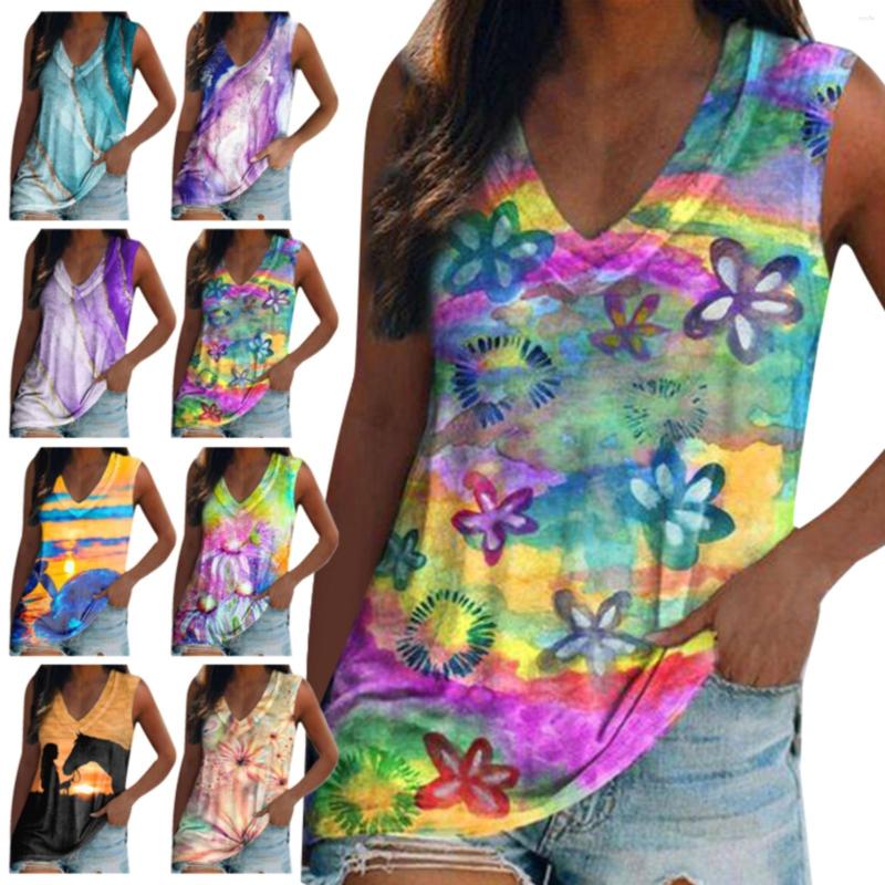 

Women's Tanks Women Fashion Sleeveless V Neck Workout Tops Printed Casual Athletic Vest Coffee For