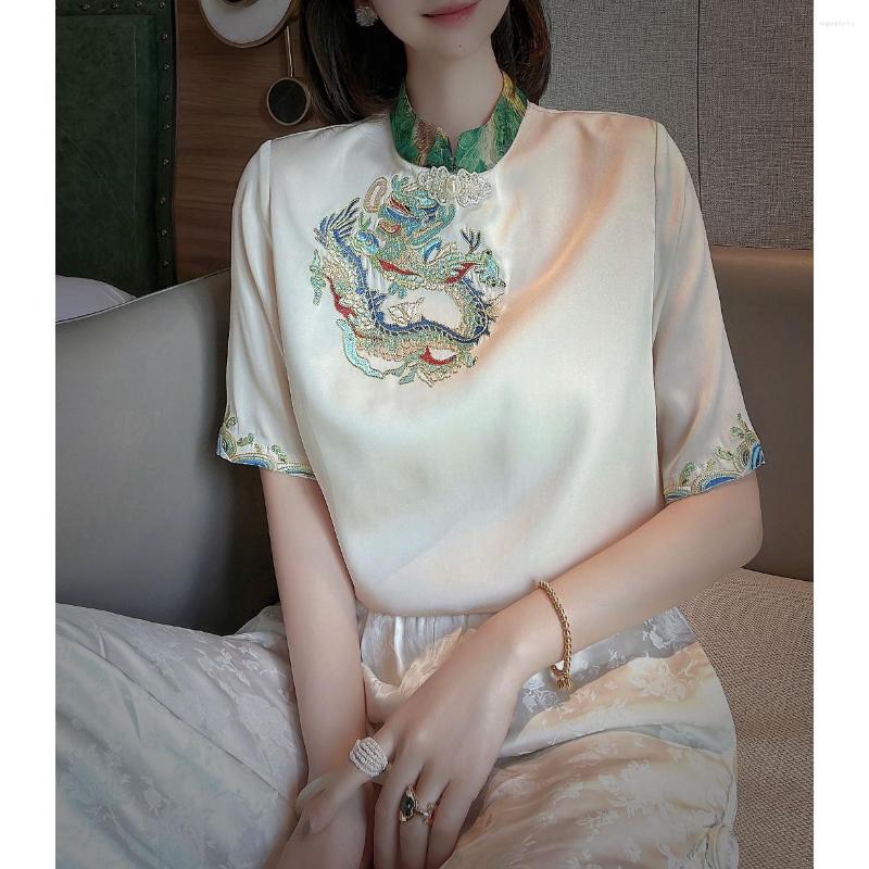 

Ethnic Clothing 2023 Chinese Style Traditional Cheongsam Blouse Women Elegant Vintage Lady Improved Short Sleeve Hanfu Top