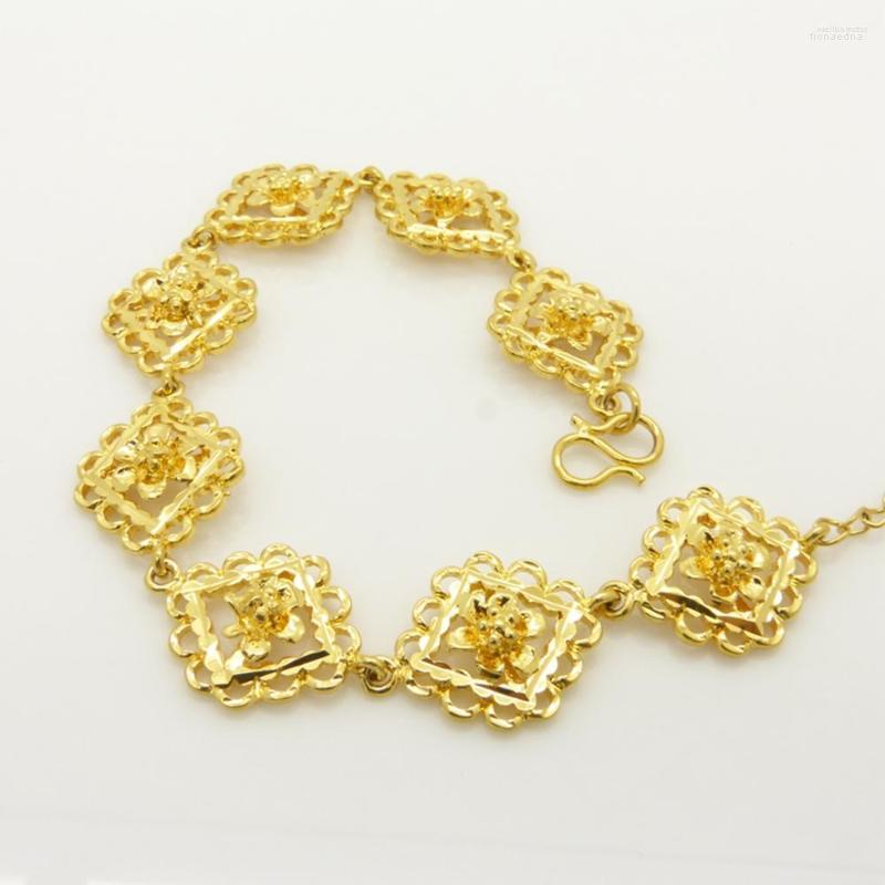 

Bangle Filigree Square Flower Bracelet Yellow Gold Filled Bridal Womens Chain Christmas Gift