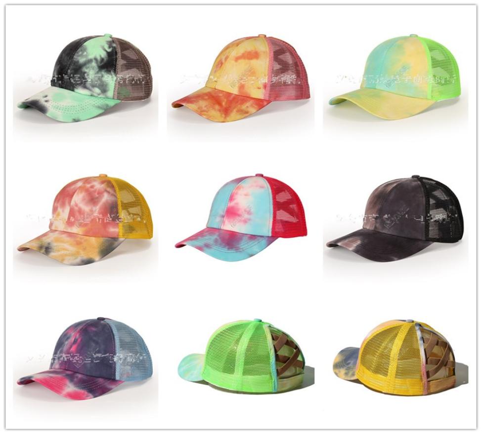 

Tie Dye Criss Cross Ponytail Baseball Cap Unisex Adjustable Hip Hop Hats Ball Cap Summer Outdoor Sun Protection Cotton Mesh Hats D1689271, Red