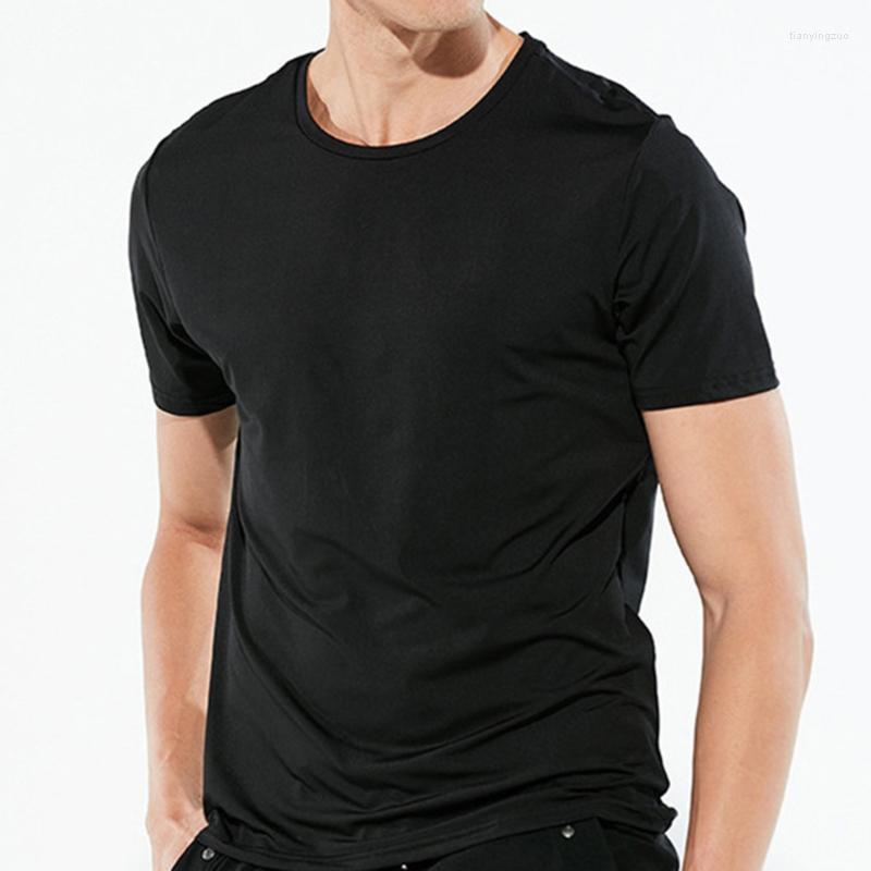 

Men's Suits H199 Sport Men Leisure Black Short Sleeves Casual Ice Silk T-shirt Solid Loose O-neck, H199-2