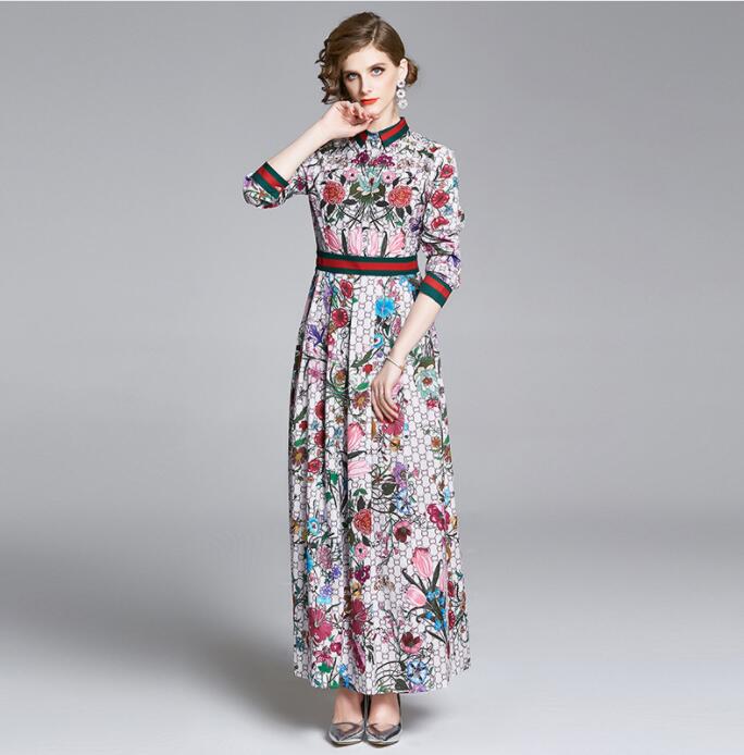 

Designer Women Casual Dresses Fashion French Elegant For Retro Print Single-breasted Long Sleeve Shirt Dress, 02