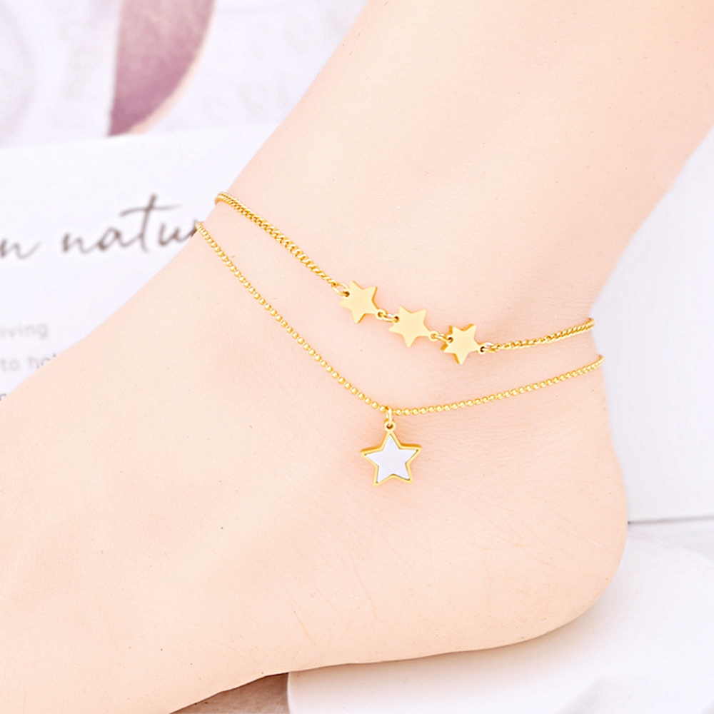 

Summer Beach Anklet Simple Double Layer Foot Chain Star Fresh Foot Decoration Titanium Steel Jewelry