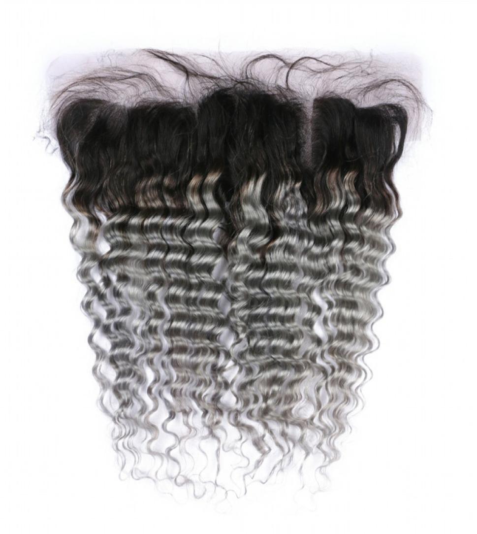 

Ombre Silver Grey Virgin Brazilian Human Hair 13x4 Full Lace Frontal Deep Wave Wavy 1BGrey Ombre Lace Frontal Closure with Baby H9693414, Ombre color