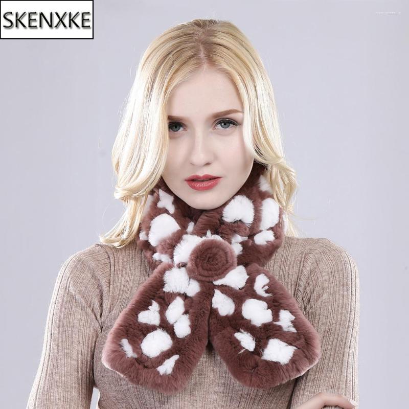 

Scarves Women Hand Knit Natural Real Rex Fur Scarf Winter Lady Warm Genuine Muffler Wholesale Retail