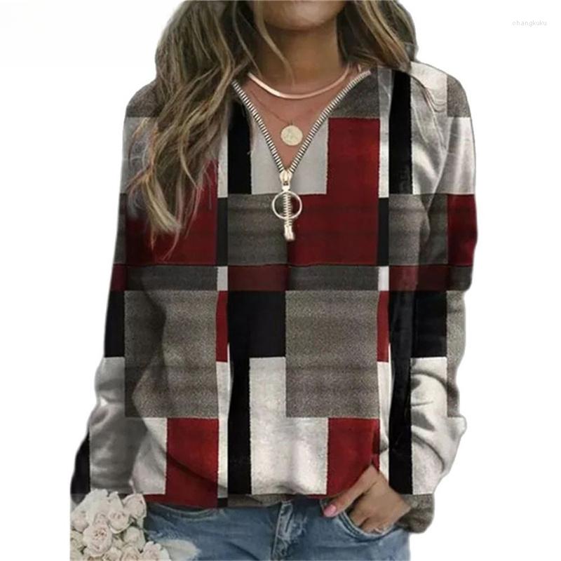 

Women's Hoodies Autumn Women Sweatshirts Loose Casual V Neck Zipper Long Sleeve Plaid Top Pullover Streetwear Ladies Fashion La, Army green