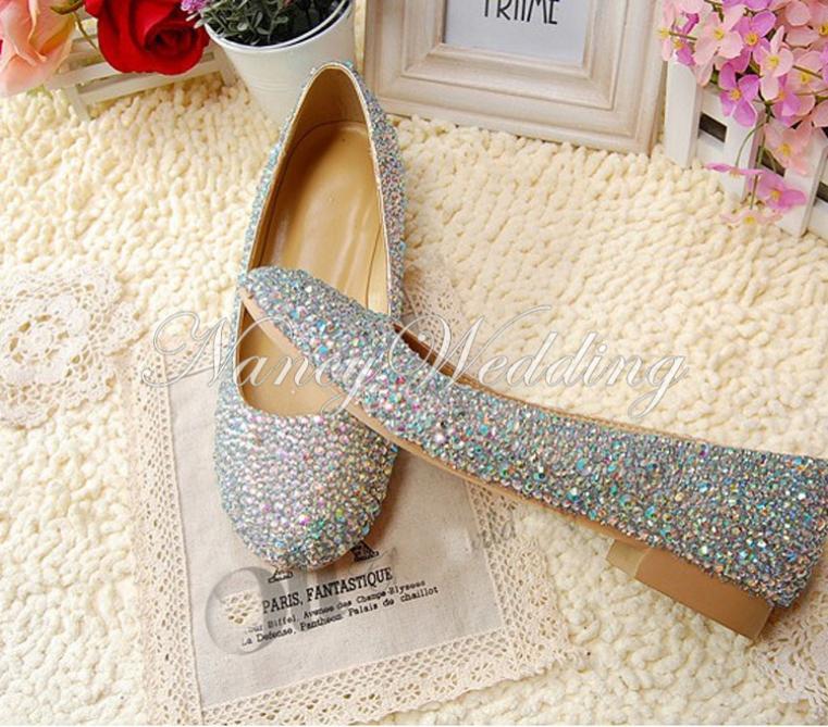 

Fashionable Elegant Rhinestone Crystal wedding Flat Heels bridal shoes Princess Dress Shoes Party Prom Dancing Shoes7869451, Silver