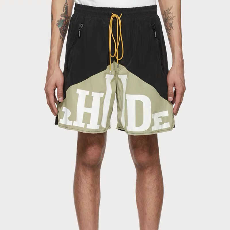 

Men' Shorts 23ss Summer New RHUDE Women' 1 Drawstring Pocket Zipper Letter Print Casual Street Clothing Black Green Briefs07JT