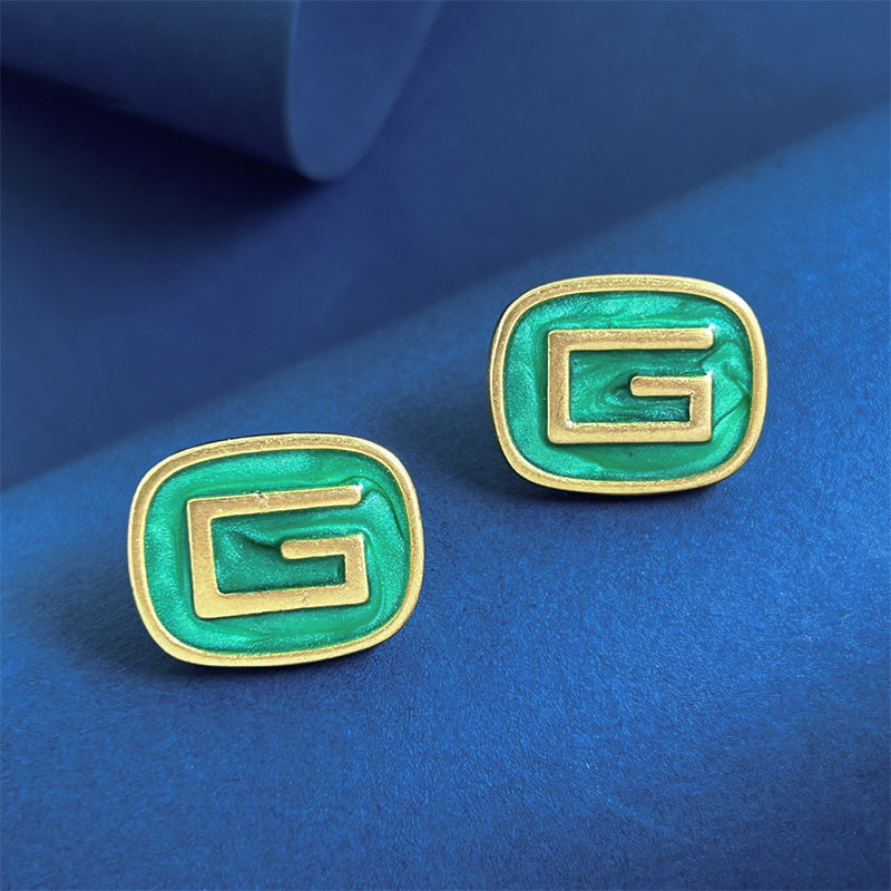 

dupe brand jewelry green enamel stud earrings for women 18k gold plated