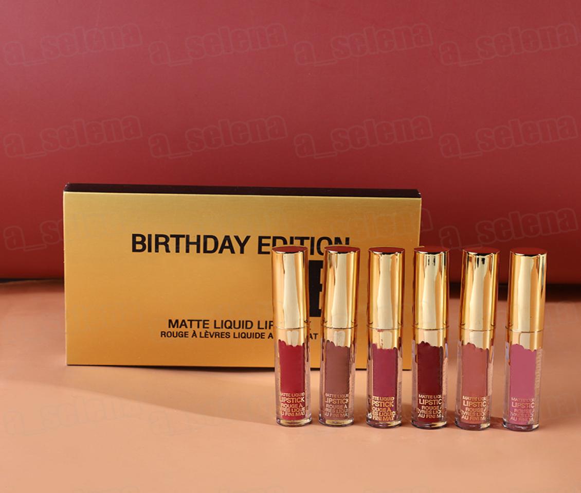 

6Pcsset Lips Kit Gold Birthday Matte Lip Gloss Liquid Lipsticks Collection Christmas Edition Lipgloss7557515, Mixed color