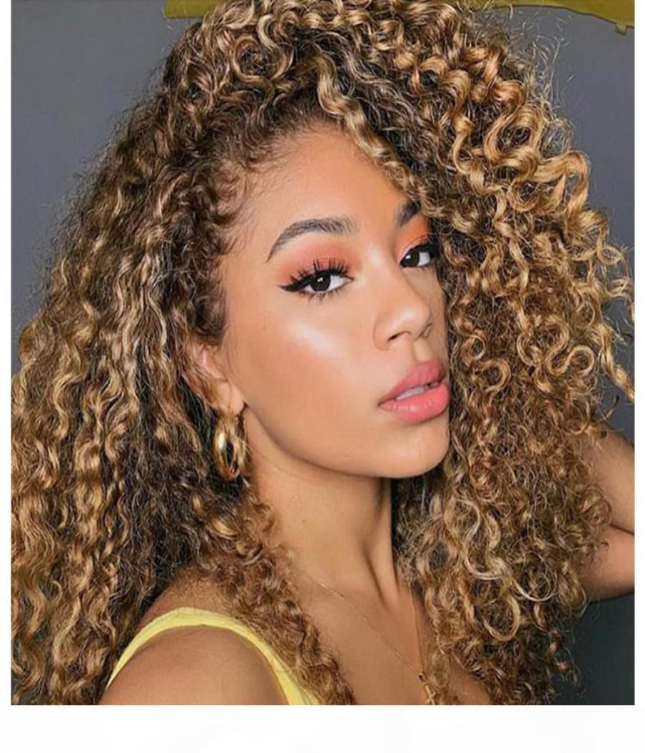 

1b 30 ombre honey blonde Curly simulation human hair Wigs with baby hair loose curly synthetic lace front wig For Women Pre Pluck2101032, Ombre color
