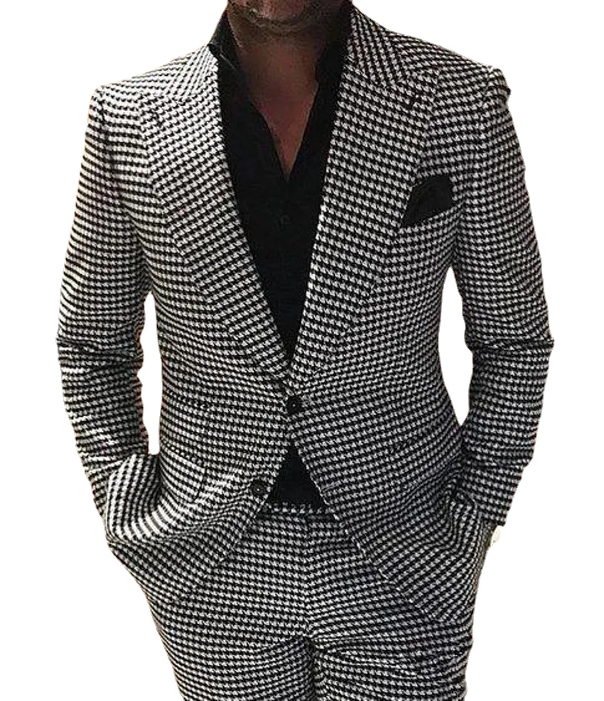 

Houndstooth Groom Tuxedos Peak Lapel Men Wedding Tuxedo Fashion Men Jacket Blazer Men Prom Dinner/Darty Suit(Jacket+Pants+Tie) 1592, Same as image8