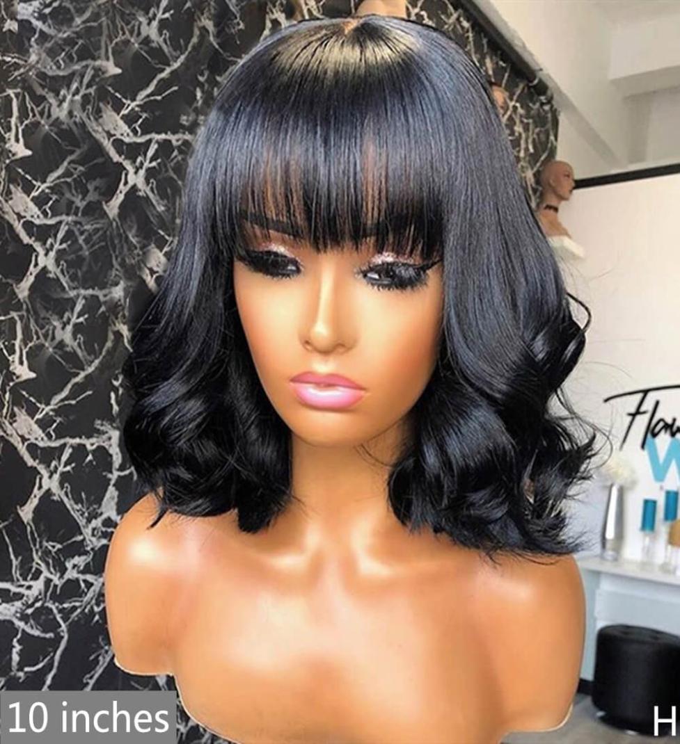 

Remy Human Hair full machine made wigs no Lace Curly With Bangs Baby Hair Pre Plucked Peruvian Fringe Wig8396863, Natural color