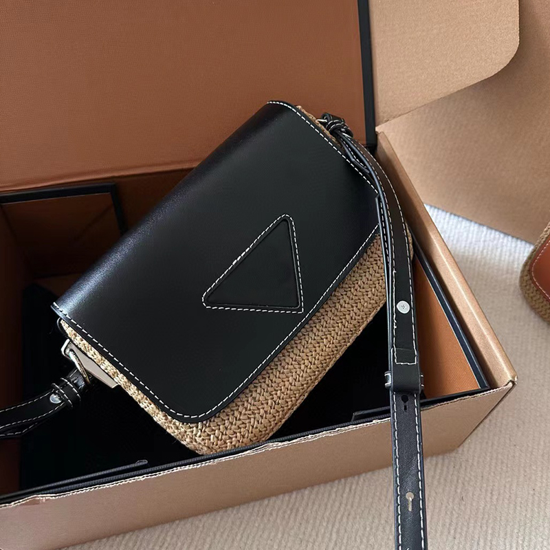 

Womens Crossbody Bags Shoulder Bag Fashion New Summer Flap Triangle Straw Messenger Bag Summer Woven Designer Cross Body, Black