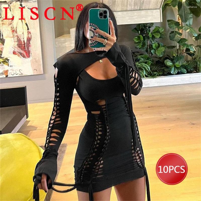 

Work Dresses 10pcs Y2K Wholesale Items Dress Sets Women Summer Minkdress Shawl Two Piece Set Bandage And Sexy Clothing For Female K11710, Black