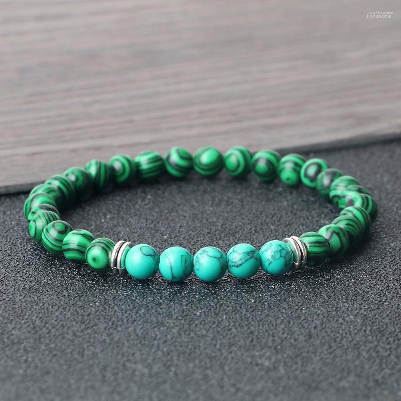 

Strand Women Men 6mm Green Turquoises Spacer Strend Bracelet Black Matte Malachite Lava Stone Couple Bracelet&Bangles Pulsera Jewelry