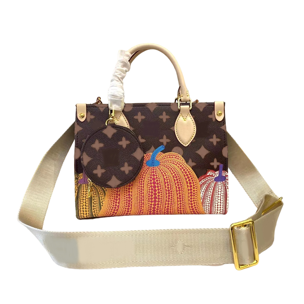 

1V 4A Quality Totes New Pumpkin Silk Screen Shoulder Bags Dual Handle And Shoulder Strap Bag Designer 2-Piece Set Totes Small Round Crossbody bag, Color 1