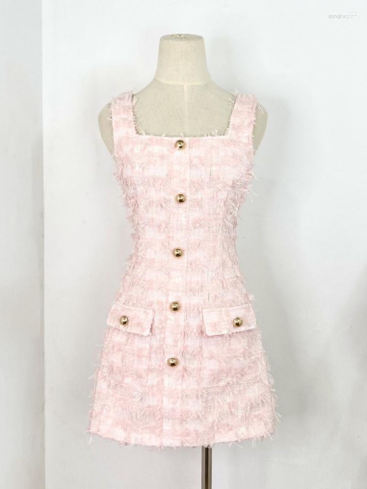 

Casual Dresses Korean Sweet Sleeveless Sexy Slim Waist Mini Summer Dress For Women Tassel High Street Luxury Small Fragrance Tweed, Picture color