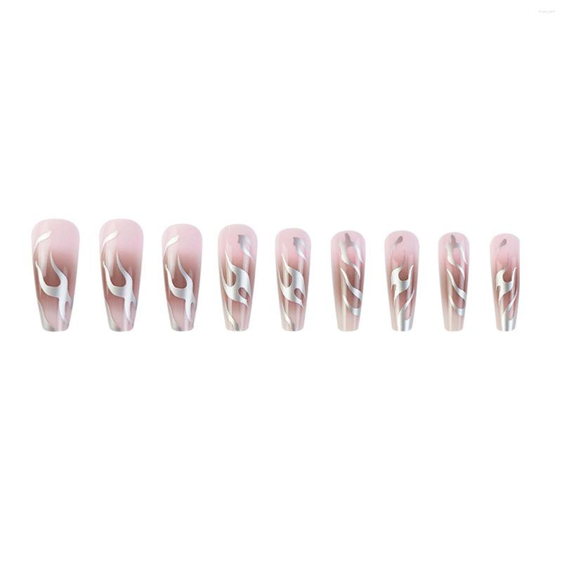 

False Nails Flame Printed Long T Shape Fake Full Cover Square Artificial Nail Tips For Women And Girl Salon, Seashell