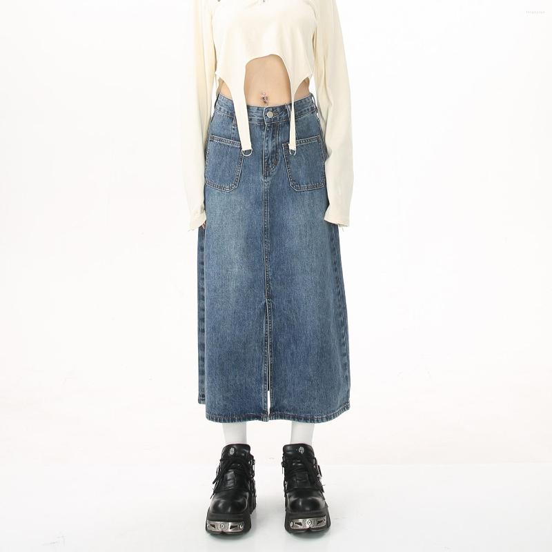 

Skirts 2023 Spring/Summer Women's High Waist Vintage Denim Skirt Slim Wrap Hip Mid Length Dress, Blue
