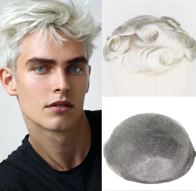 

Blonde Human Hair Toupee for Men Brazilian Remy Hair Replacement System 8x10 Full PU Hand Tied Mens Toupee Hairpiece6548506