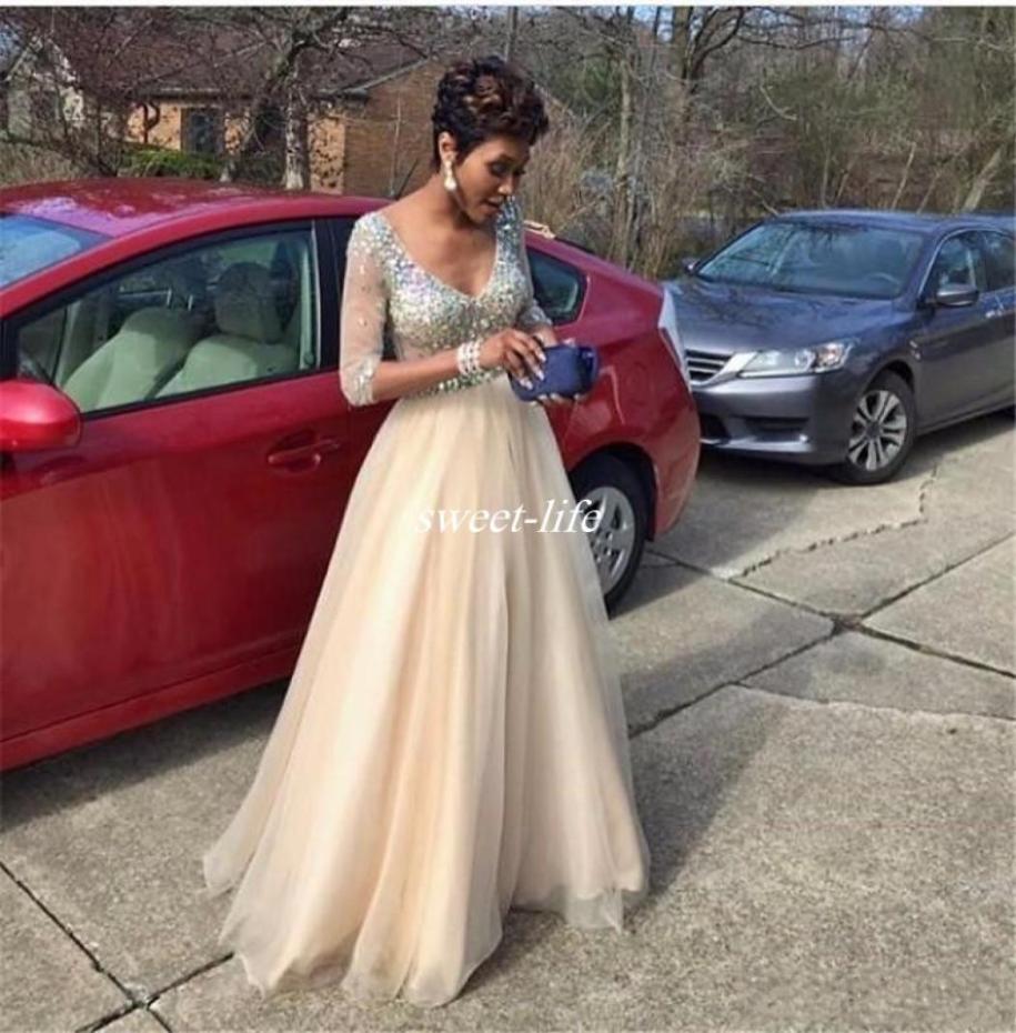 

Sexy Long Evening Dresses With Crystals Half Sleeve VNeck A Line Tulle Formal Dress Evening Gowns Cheap New Plus Size vestidos de8017967, Royal blue