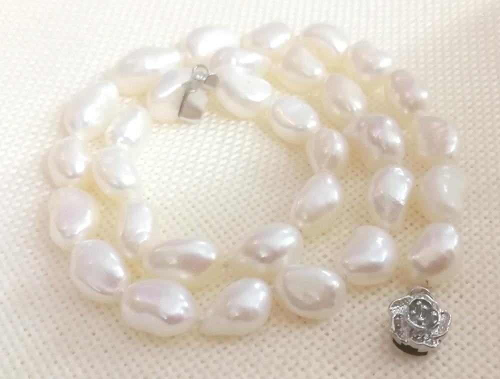 

Chains Women Jewelry 17'' 43cm Choker Necklace 9x10mm White Baroque Pearl Rose Clasp Handmade Real Cultured Freshwater Gift