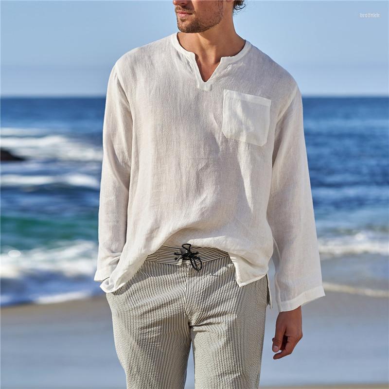 

Men' Casual Shirts Men' 2023 Summer Cotton Linen Men' Long-Sleeved T-shirt Blouse Men TShirt Plus Size 5XL Shirt Male Breathable, Gray