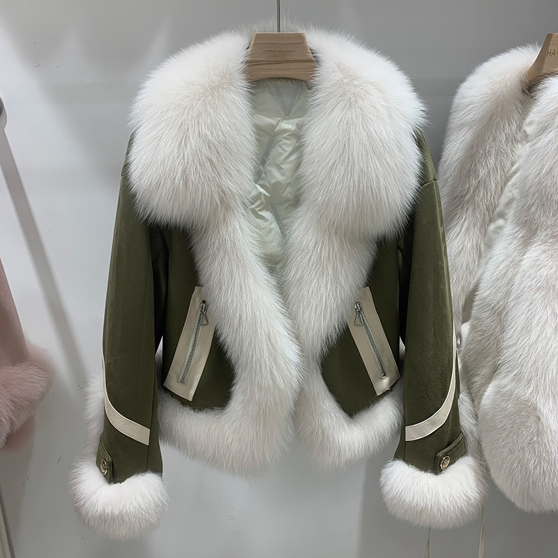 

2022 Women Winter Real Fox Fur Coats 2022 New Style Autumn Thick Warm White Duck Down Lining Lady Natural Fur Jackets, Beige