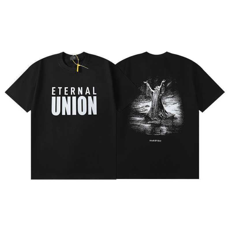 

2023 High Street New Half Sleeve Letter Statue Printed Short Sleeve T-shirt for Men and Women Top Trend stussys, Black