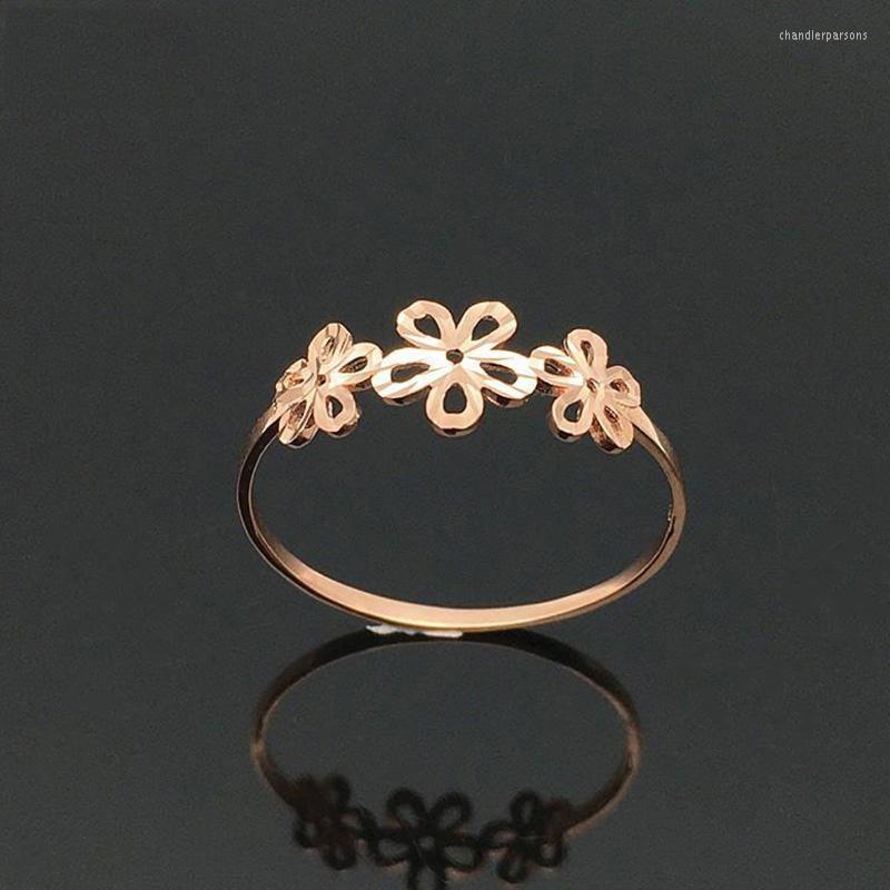 

Cluster Rings 585 Purple Gold Plated 14K Rose Hollow Fresh Flower For Women Sweet Design Art Light Luxury Engagement Jewelry
