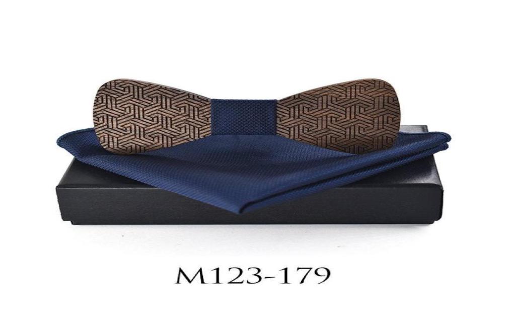 

Bow Ties Sitonjwly Fashion Mens Wood Bowtie Handkerchief Cheif Set For Pocket Square Scarf Wedding Hollow Craved Box GiftBow6150091