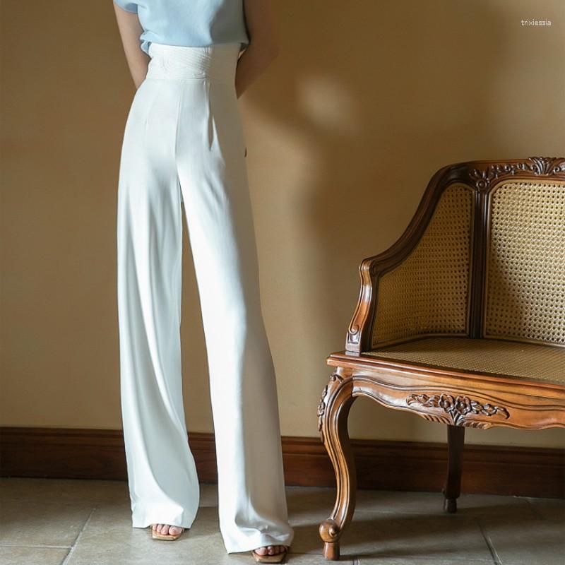 

Women' Pants Office Lady Wide Leg Spring Summer Vintage Straight High Waist Trousers Fashion Black Red Green White Elegant Flare